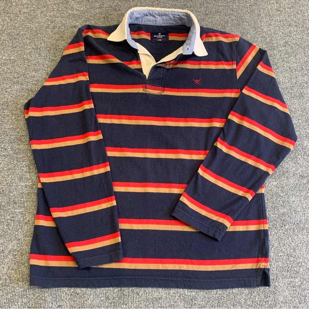 Classic Long Sleeve Rugby Stripe Polo - Navy, Red, Yellow